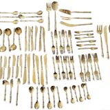 Housewife Table cutlery for 6 people. bamboo brass 78 pieces