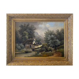 Table HST XIX° "The jewel of nature" Animated landscape Signed C. Lion + frame