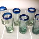 Handmade cobalt blue tequila glasses made of recycled glass