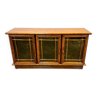Buffet vintage en bambou miroir par Maugrion pour Roche Bobois, années 1970. France