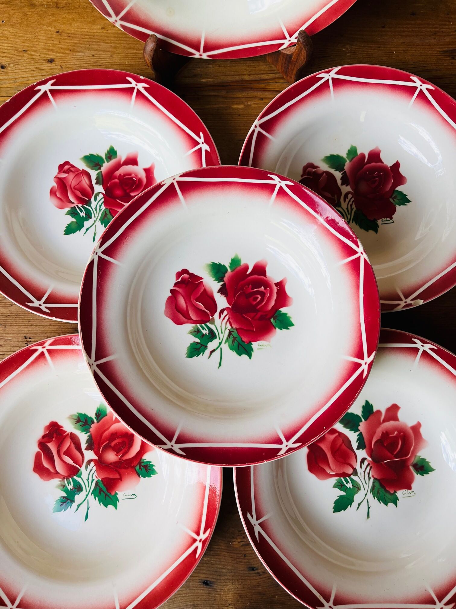 Set of 6 hollow plates Digoin Sarreguemines model Cibon years 30-40