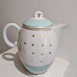 Porcelain teapot vintage iron earth Lunéville green golden water