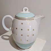 Porcelain teapot vintage iron earth Lunéville green golden water