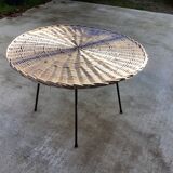 Round coffee table in vintage rattan