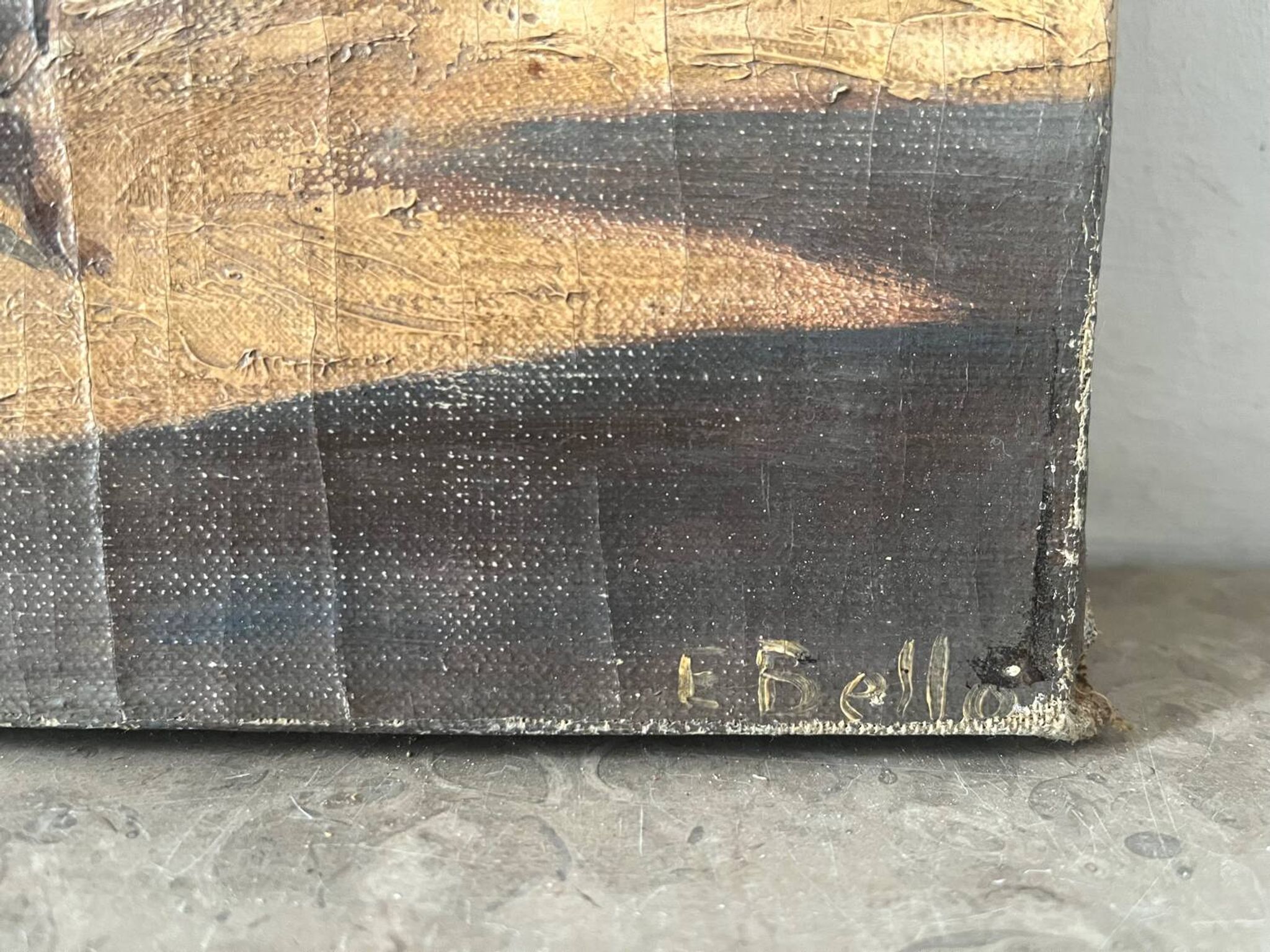 Village in the cliffs, oil on canvas signed E. Bello