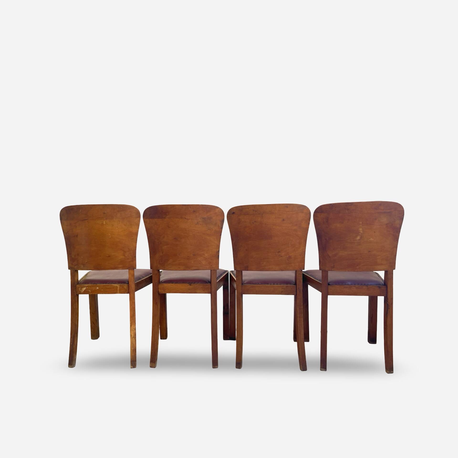 Set of 4 Art Deco dining chairs in walnut, Italy, 1930s-1940s.