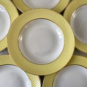 lot of 6 hollow plates Moulin des Loups textured canary yellow 50s
