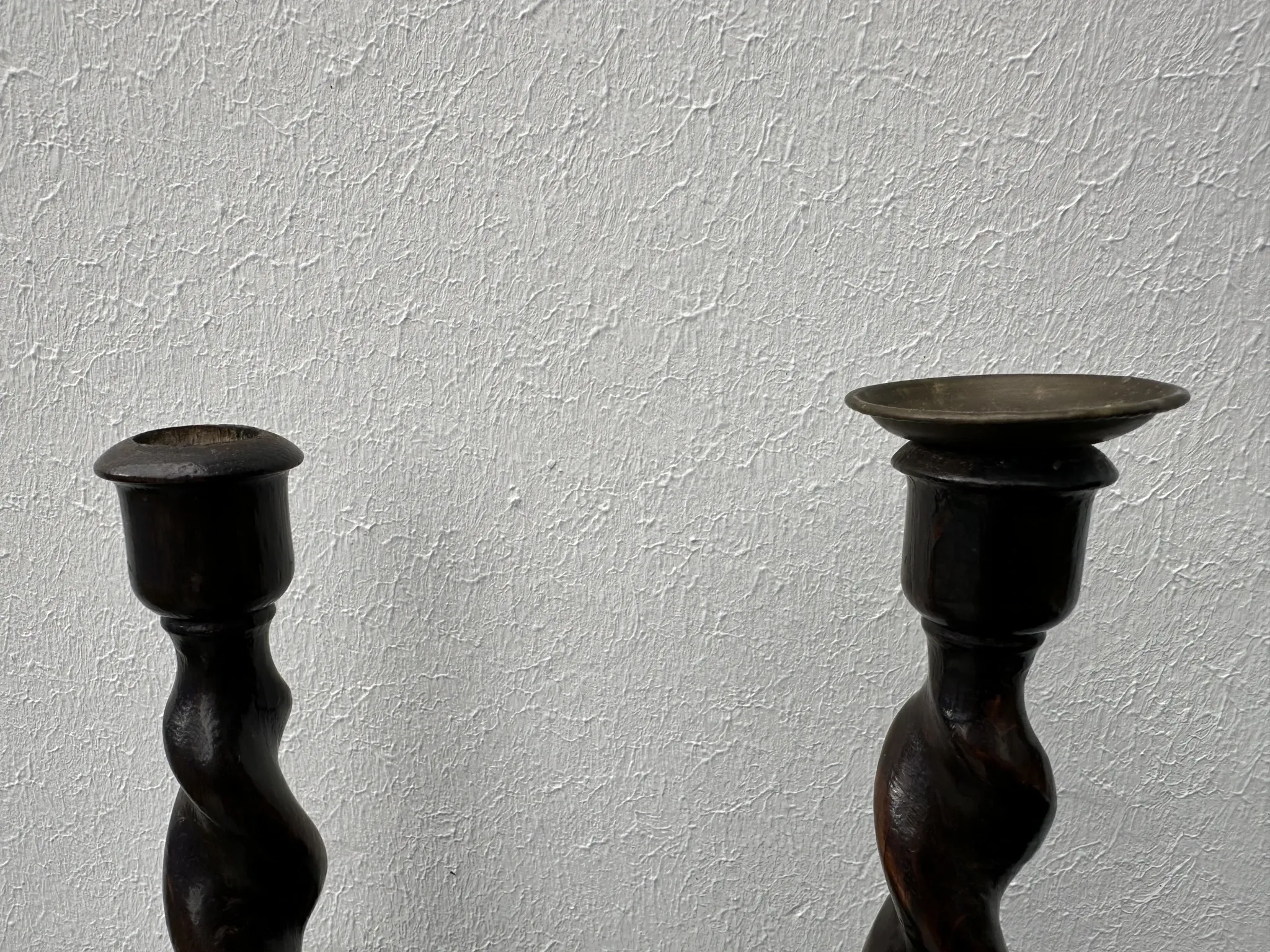 Pair of English oak Barley Twist candlesticks