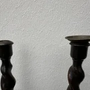 Pair of English oak Barley Twist candlesticks