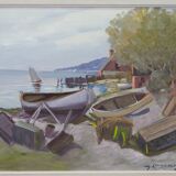Hjamar Lindblom, Swedish Modern Landscape, 1960s, Oil on Canvas, Framed