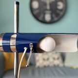 Retro Table Lamp from the 1970s: Articulated Arm, Swivel Shade, Electric Blue Enamel for space age d
