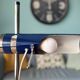 Retro Table Lamp from the 1970s: Articulated Arm, Swivel Shade, Electric Blue Enamel for space age d
