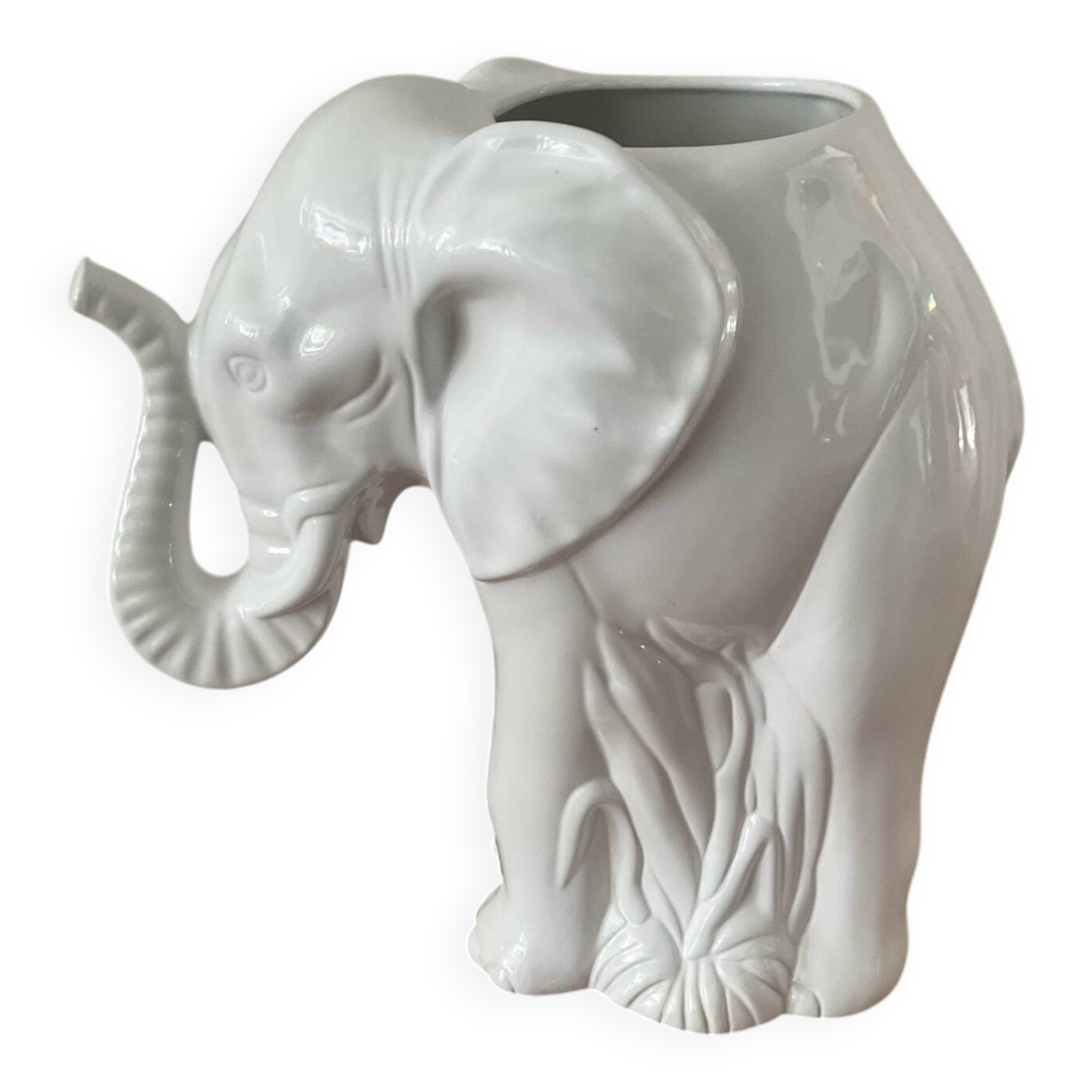 Vintage elephant umbrella stand in glazed ceramic