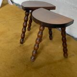 Duo of tripod half-moon stools