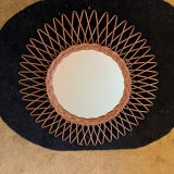 Round wicker mirror from the 1960s.