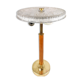 Mid-century Swedish table lamp in brass, crystal, and wood by Boréns.