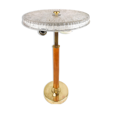 Lampe de table suédoise du milieu du siècle en laiton, cristal et bois par Boréns