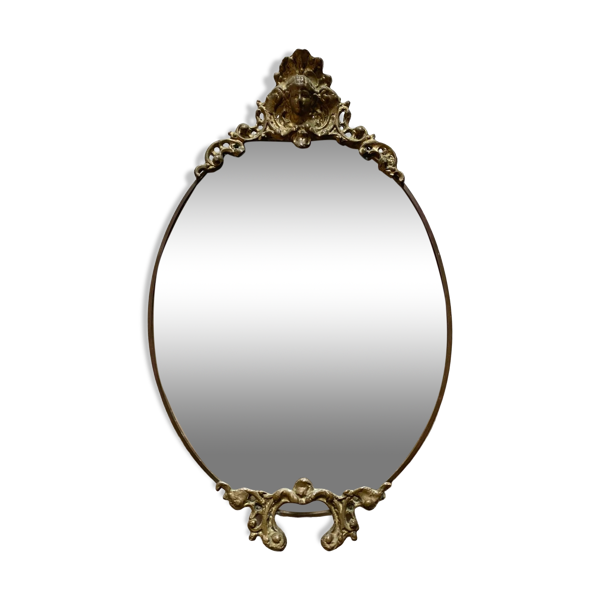 Miroir ancien ovale à crète en laiton, 41x26 cm — Beyit