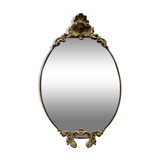 Antique oval brass crest mirror, 41x26 cm