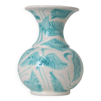 Rosanna Corfe Hand Painted Herons Flute Vase - Icy Blue (Made to Order)