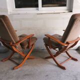 Pair of vintage Scandinavian style relaxation armchairs, adjustable tilt