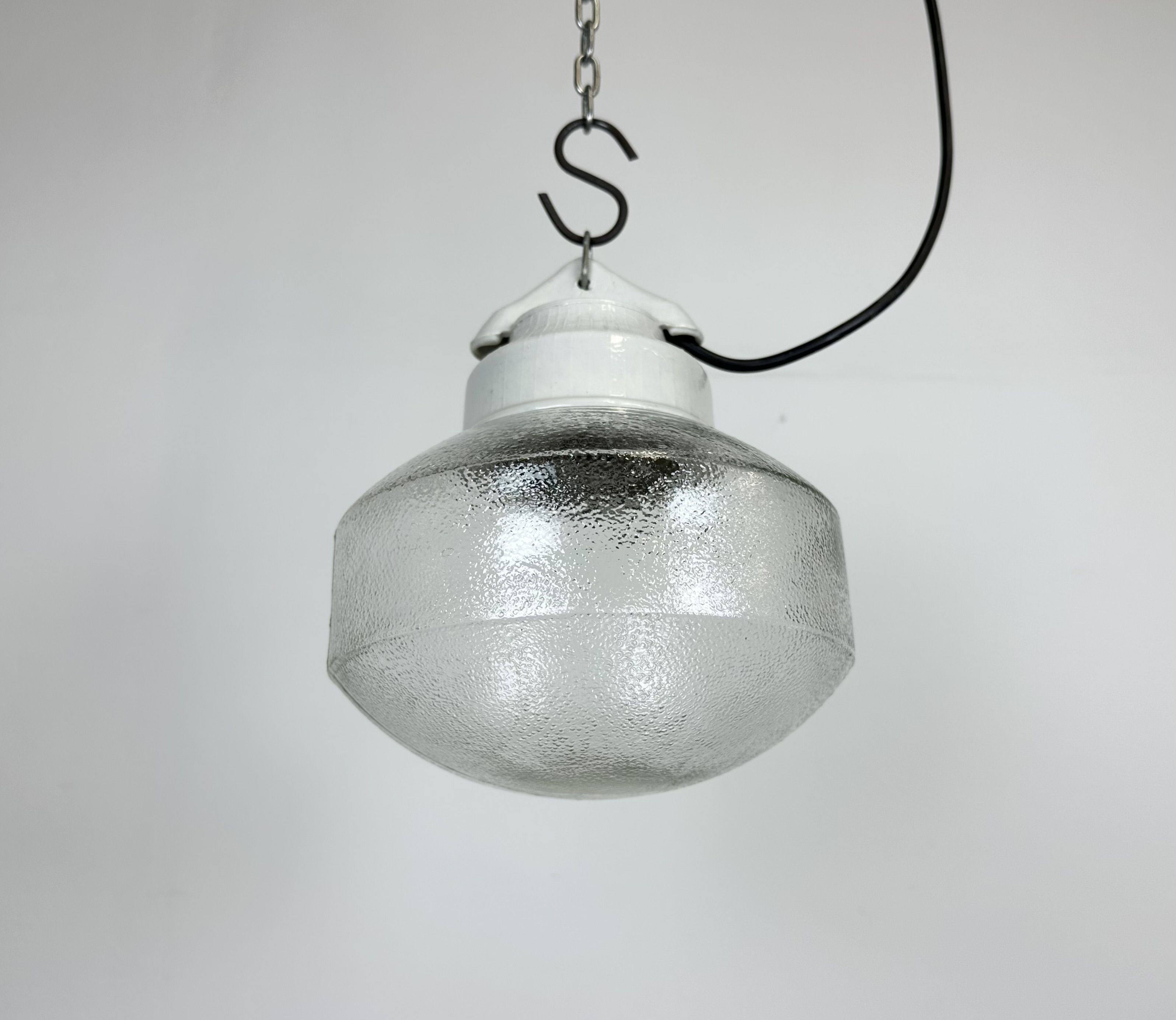 Vintage white porcelain pendant light, 1970s
