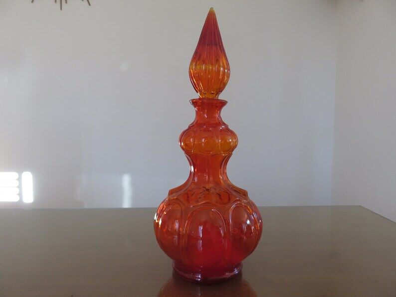Empoli Italy decanter in orange structured glass 60s 70s