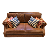 Brown braided leather sofa