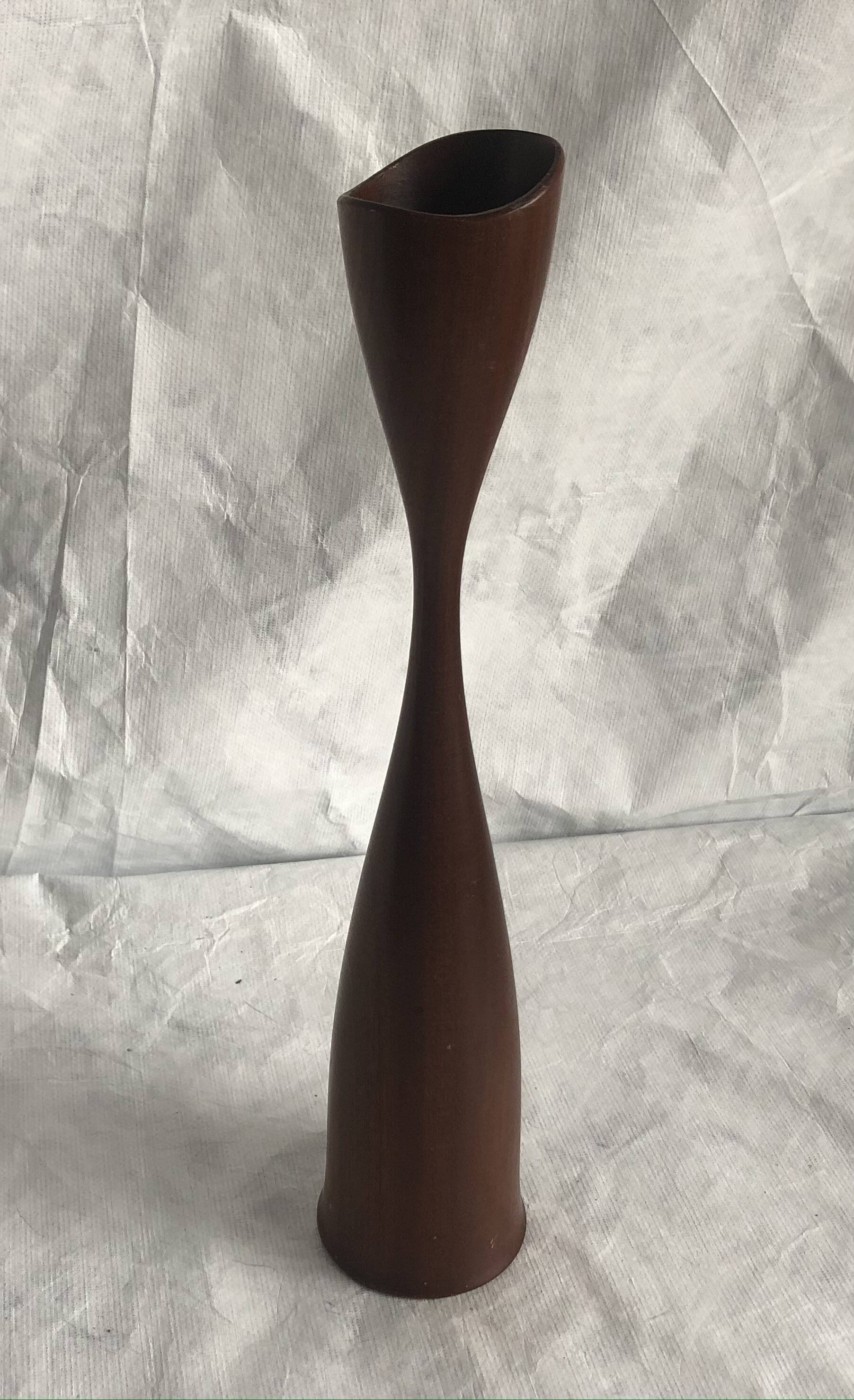 Vintage oiled teak wood candle holder, Scandinavian design