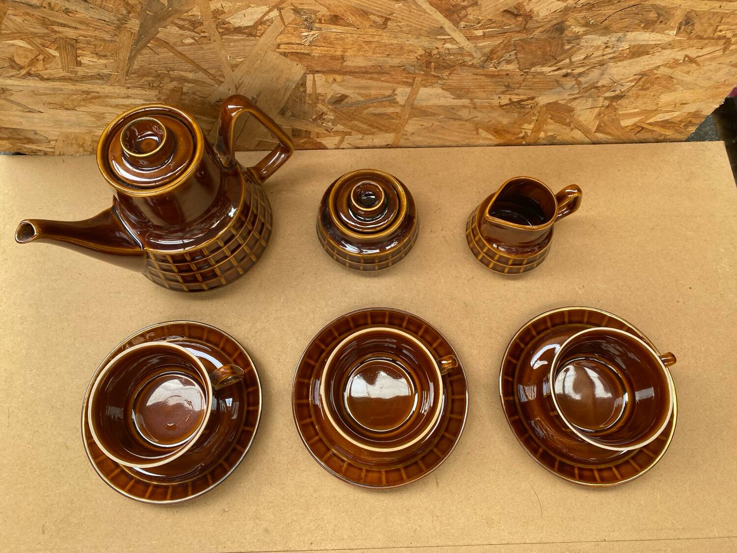 Antique PRUSZKOW Ceramic Brown & Gold Vintage Tea Service #B279