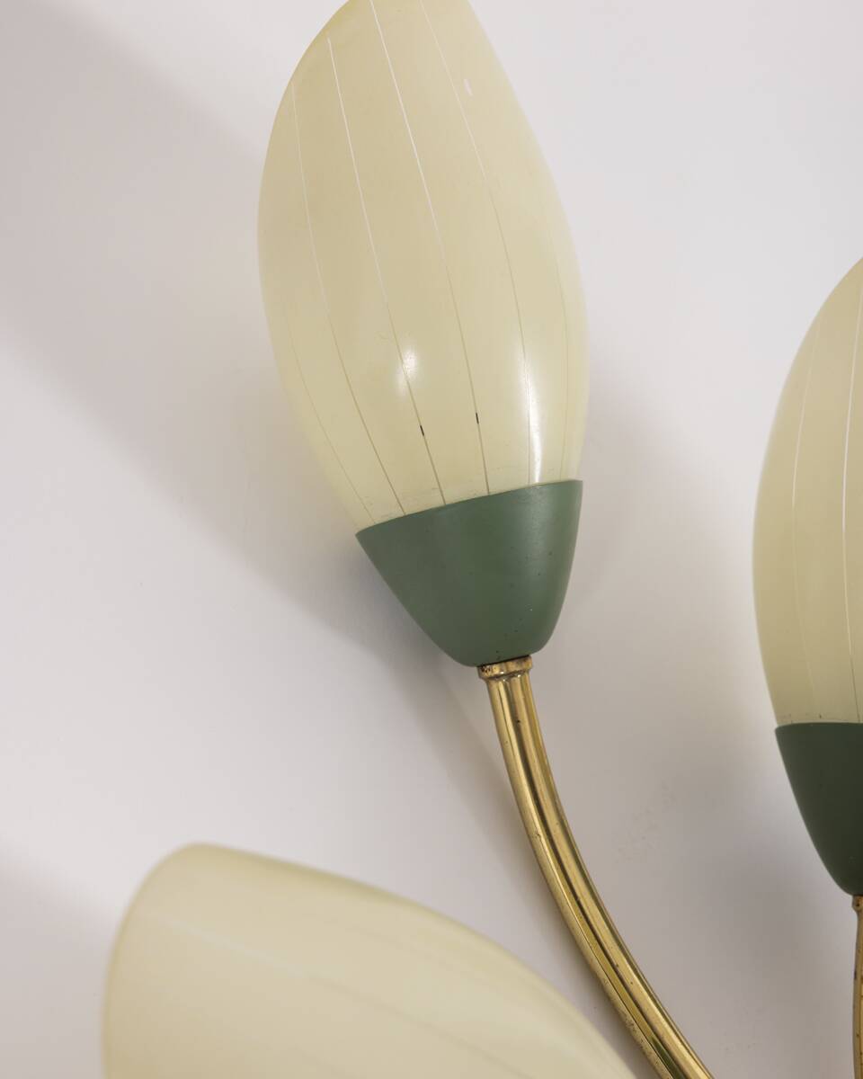 Set of 3 Vintage 1950s Wall Sconces in Floral Style, Italian Design