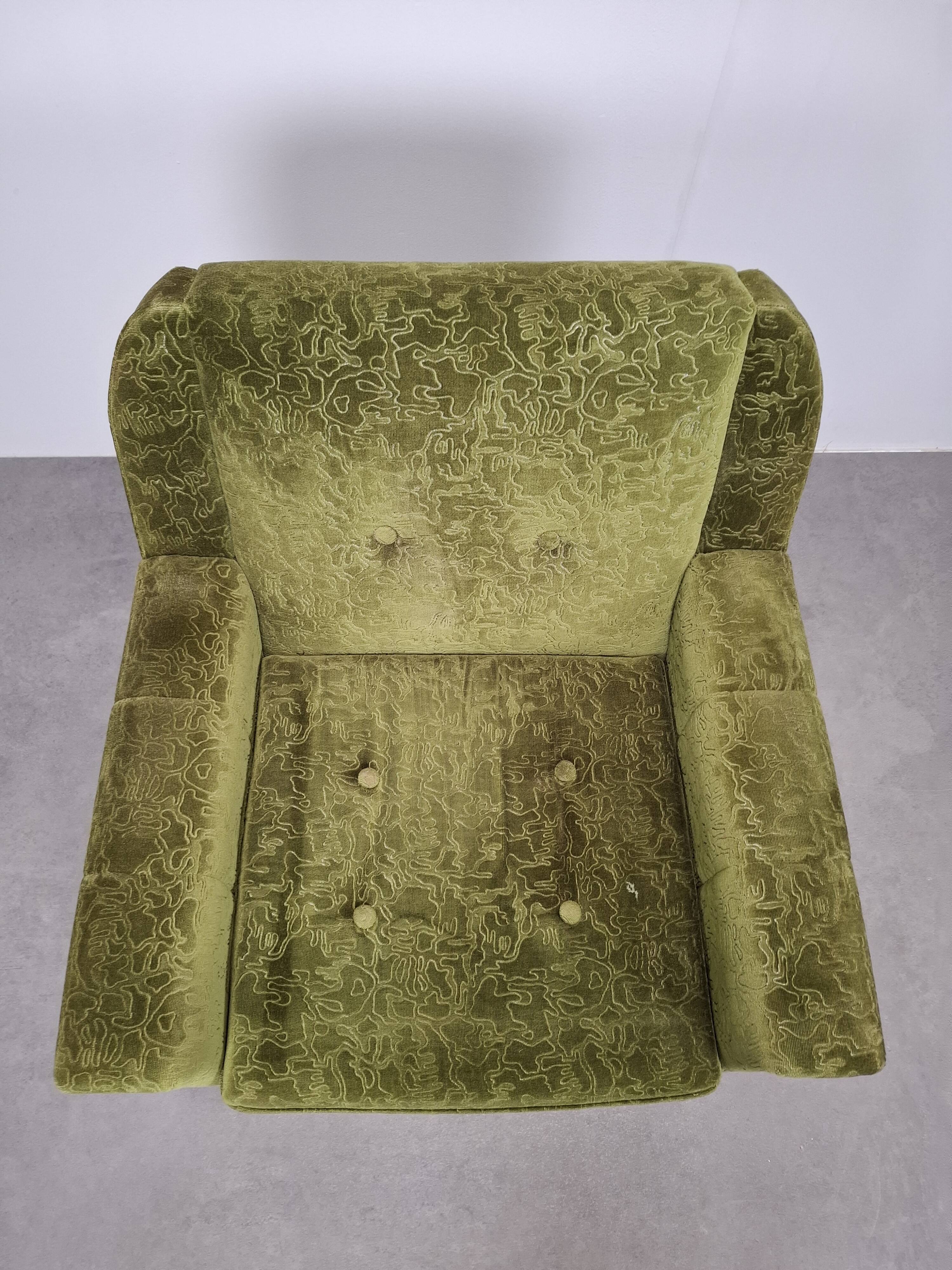 Mid-Century Czechoslovak Green Plush Armchair, 1970s