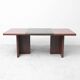 Vintage wooden desk with black faux leather insert – 1970s modernist design