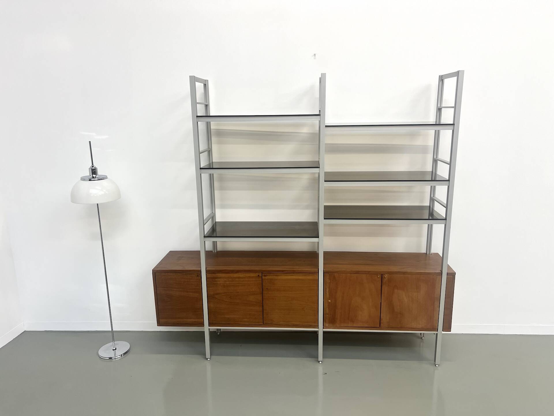 A row of 1980s bookshelves