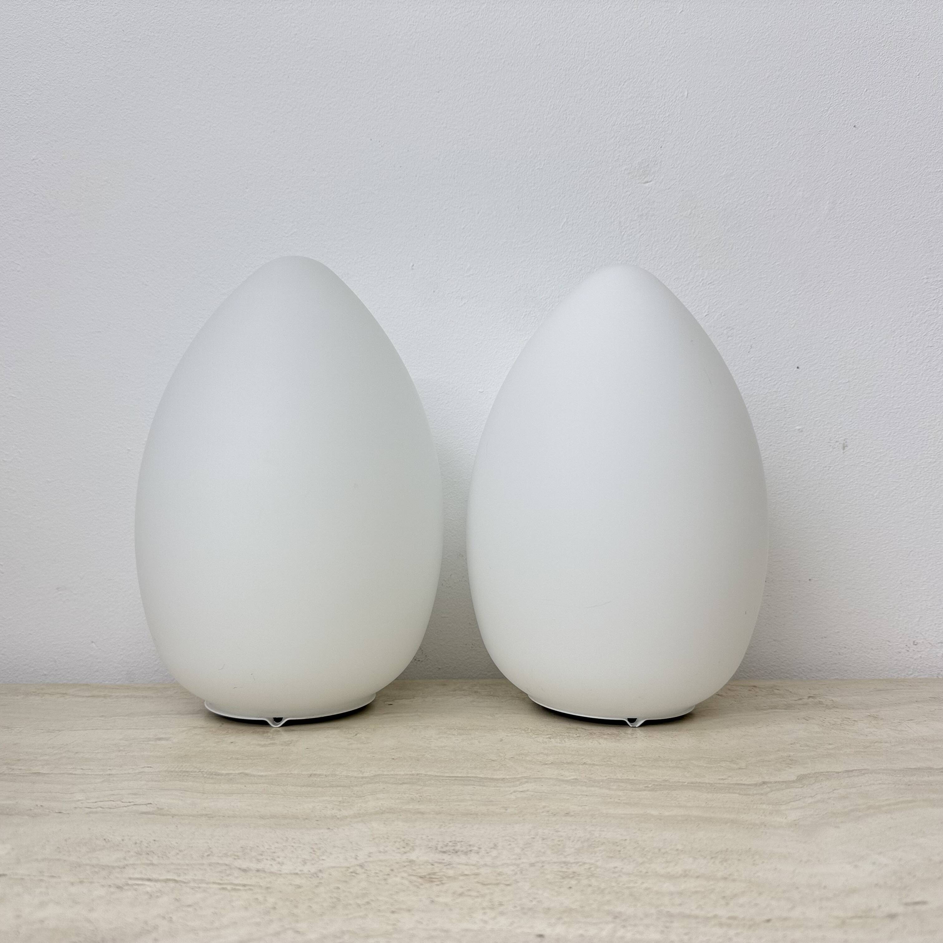 Set of 2 Vintage egg shaped opaline glass table lamp , 1970s