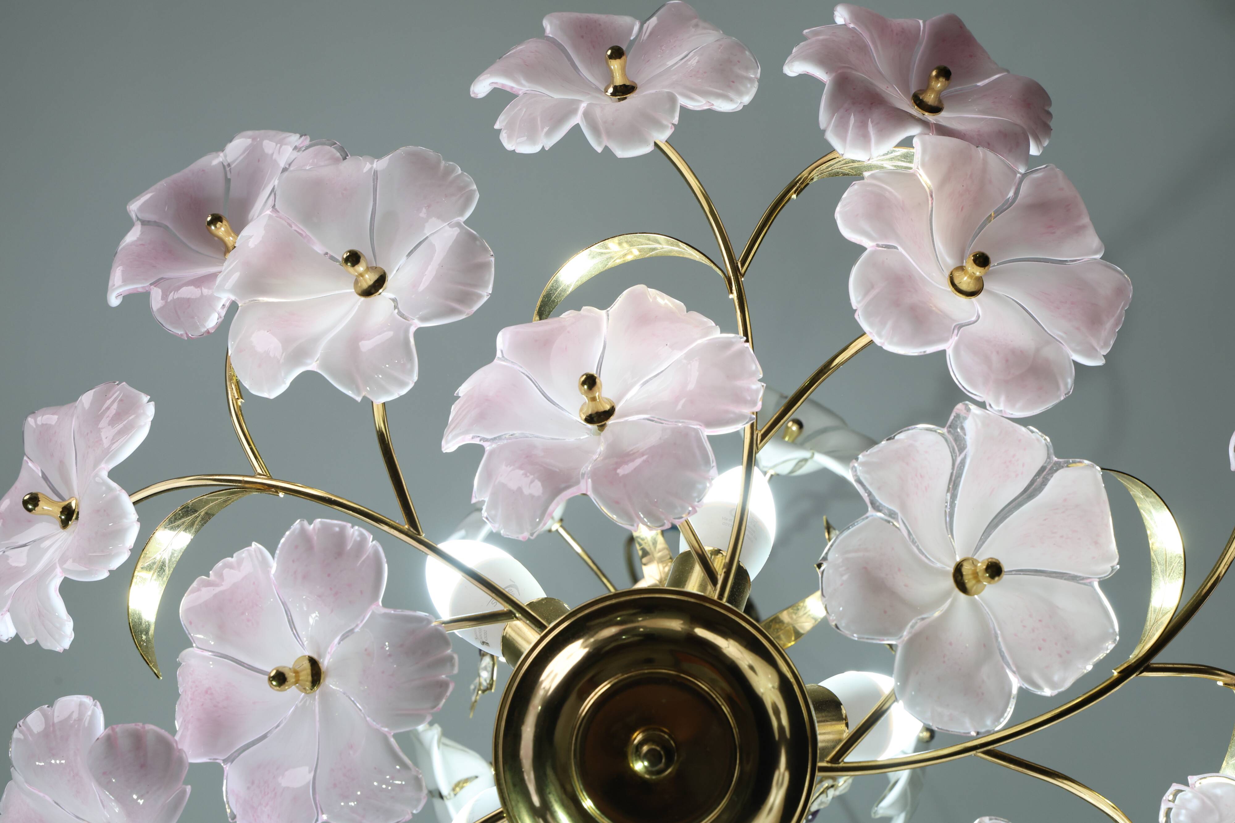 Charming Murano Vintage Chandelier White and Pink Flowers