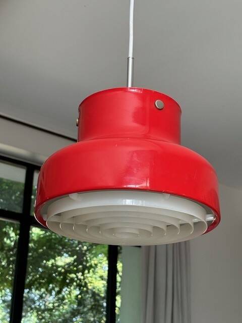 Red bumling pendant light - 70s suede