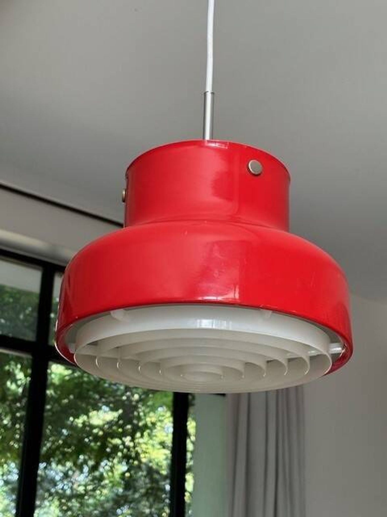 Red bumling pendant light - 70s suede