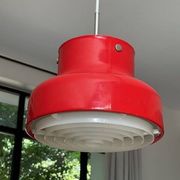 Red bumling pendant light - 70s suede