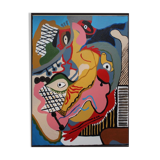 Cubist painting in colored acrylic "Sexual kiss"