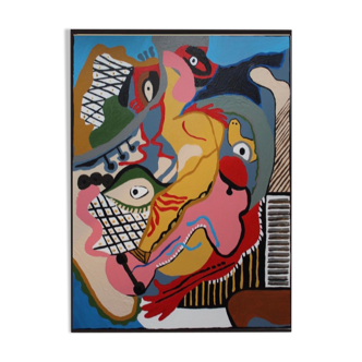Cubist painting in colored acrylic "Sexual kiss"