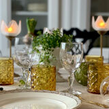 3 glass and brass candle holders