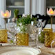 3 glass and brass candle holders