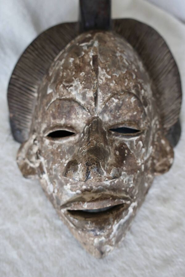 Masque Africain Vintage Bois Sculpté et Patiné, Gabon, TBE