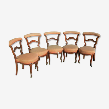 Lot de 5 chaises dites ponteuses ou voyeuses, Napoléon III , en acajou