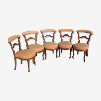 Lot of 5 chairs called pontoon or voyeuristic, Napoleon III , mahogany