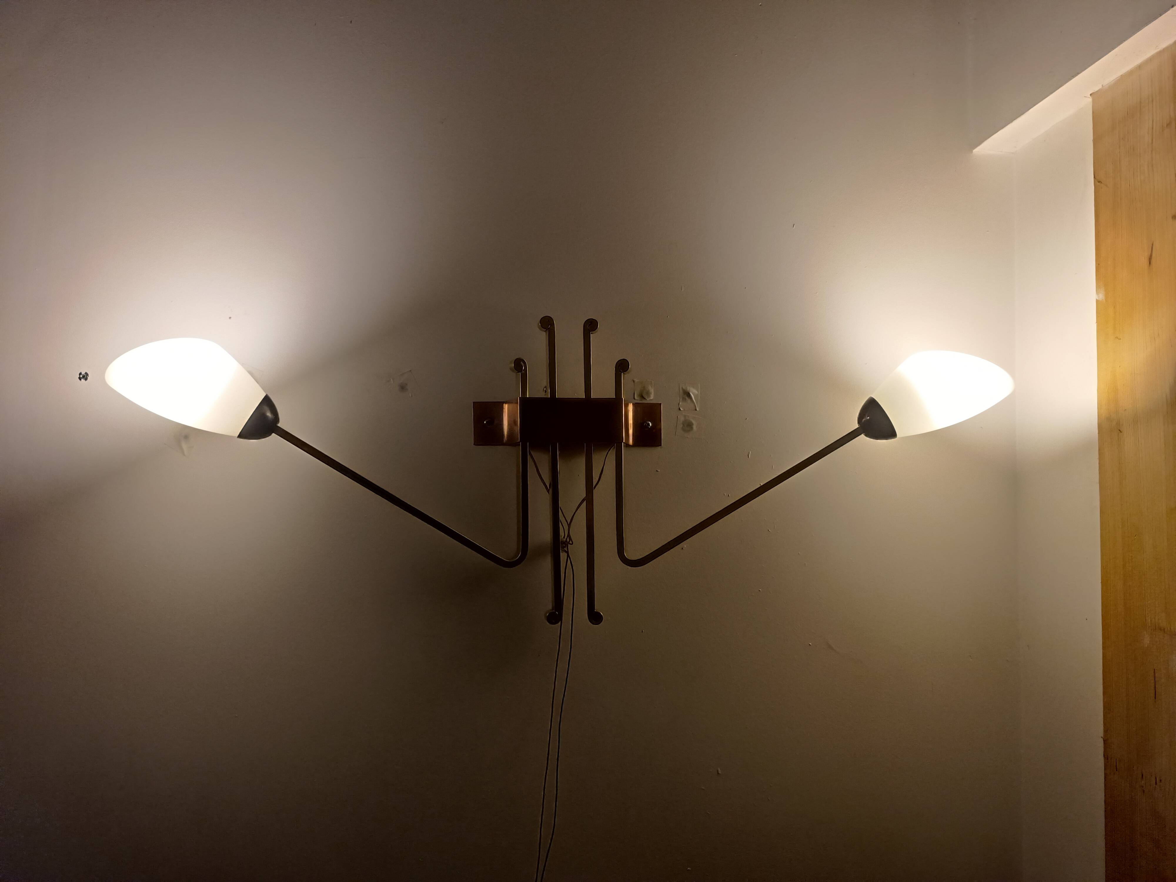 Important wall lamp brass opaline glass 1960s