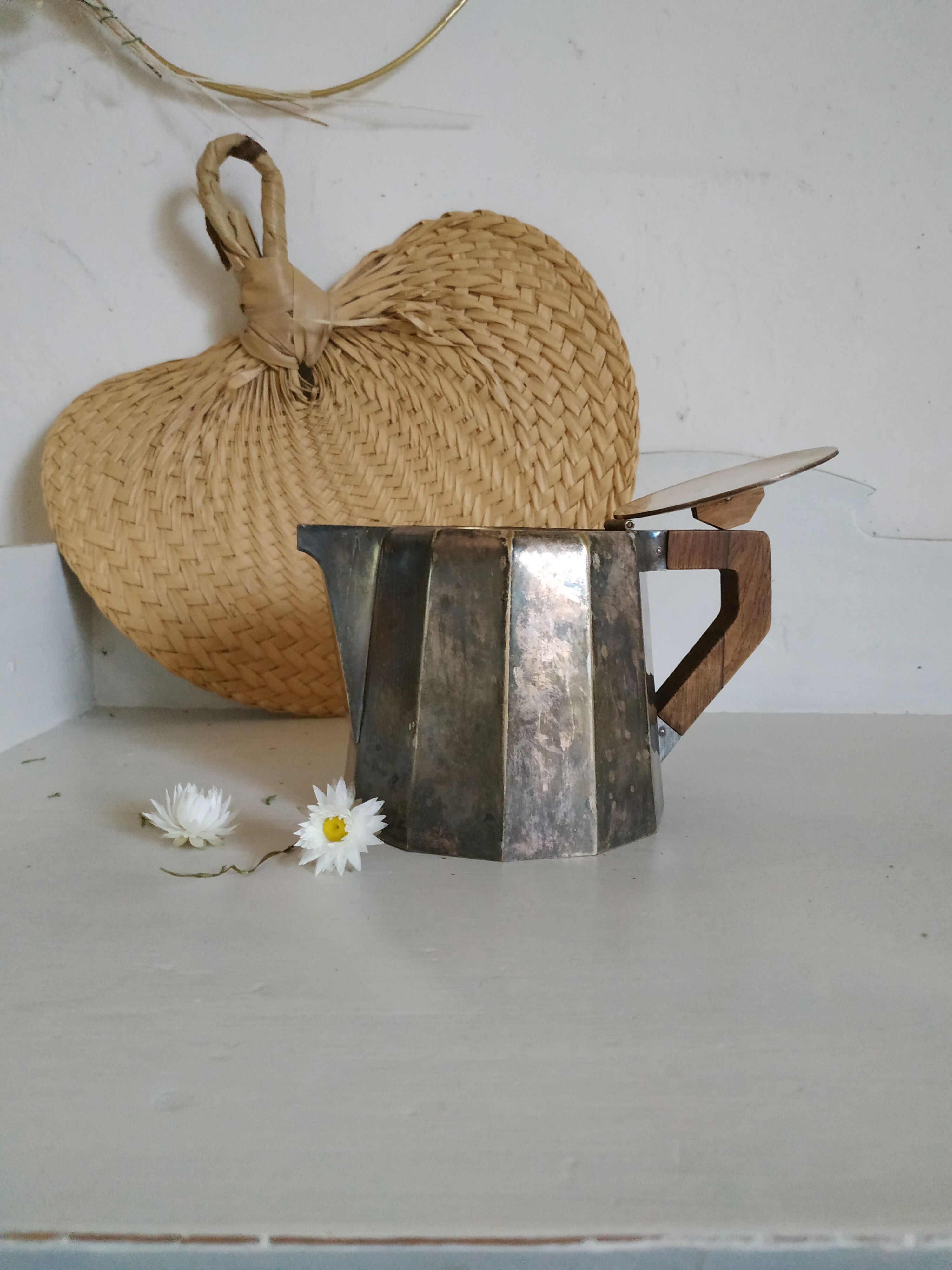 Old silver and wood teapot