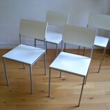 Set of 4 vintage metal and wood chairs from the 1990s.