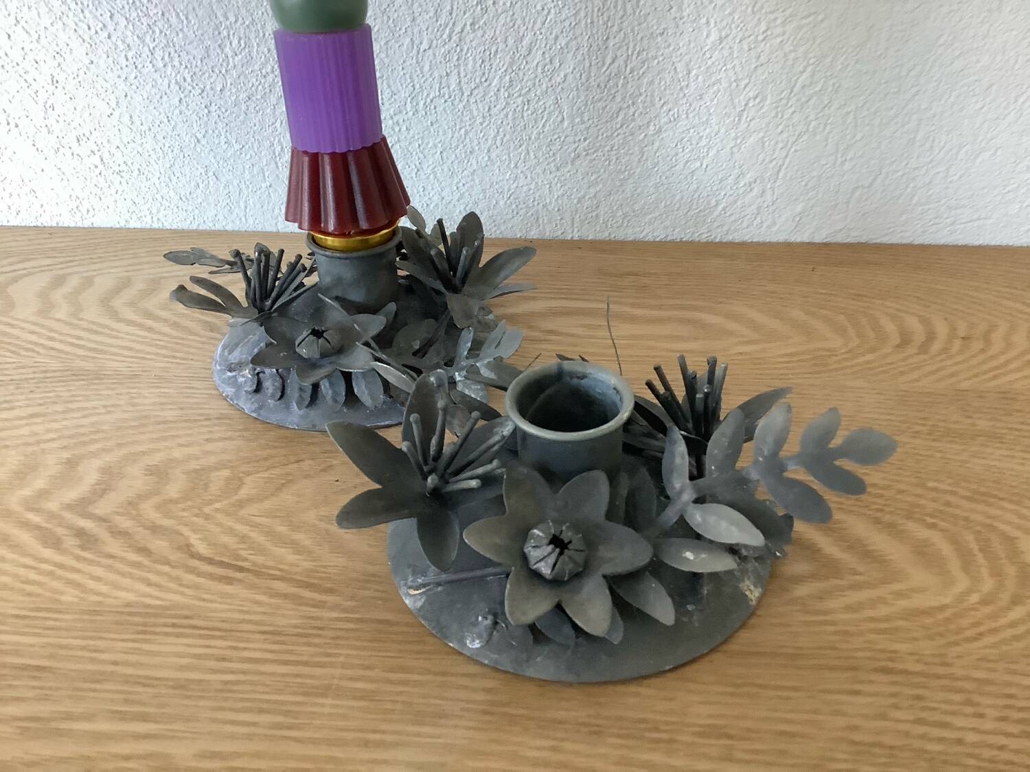 2 vintage flower candle holders